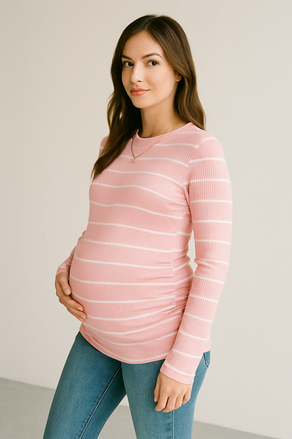 Essential Striped Ribbed Maternity Top