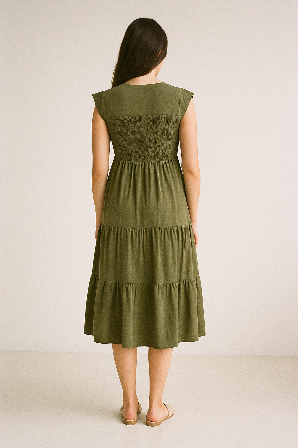 Smock-Bodice Midi Dress